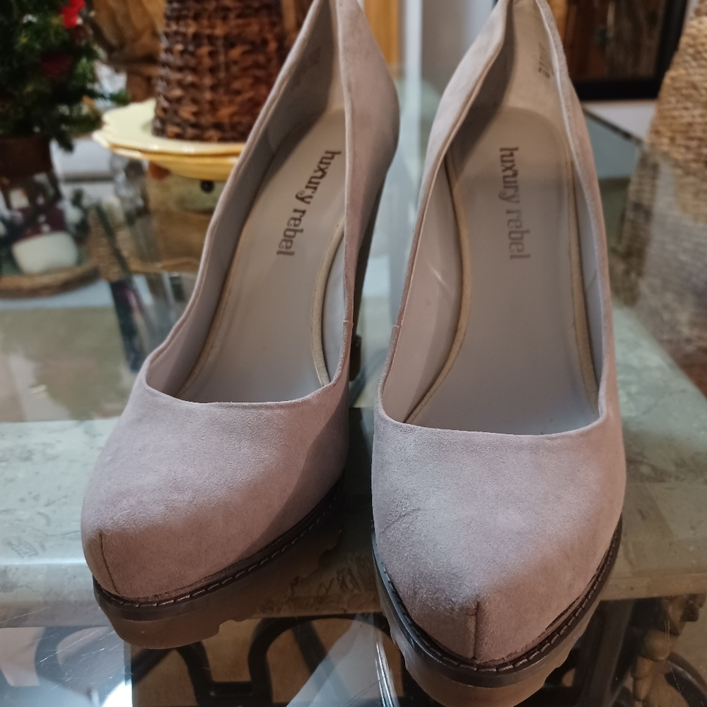 Suede high lug soled wedges